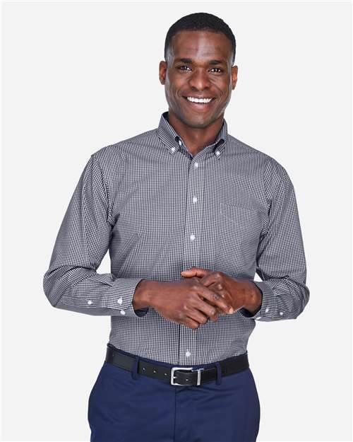 Devon & Jones D640, Men's Crown Collection Gingham Check Woven Dress Shirt, Navy