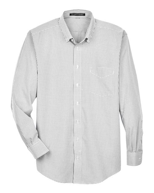 Devon & Jones D640, Men's Crown Collection Gingham Check Woven Dress Shirt, Silver