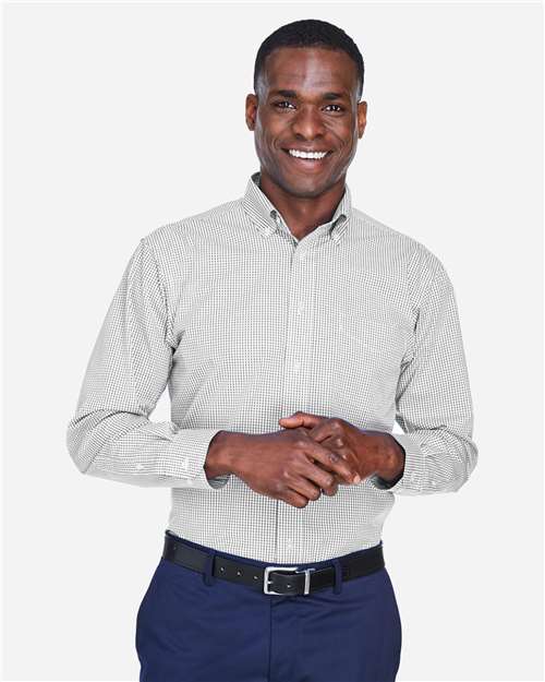 Devon & Jones D640, Men's Crown Collection Gingham Check Woven Dress Shirt, Silver
