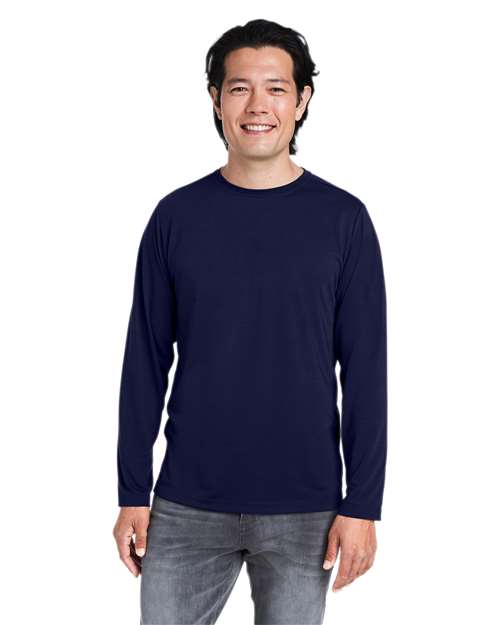 Unisex Fusion ChromaSoft™ Performance Long Sleeve T-Shirt - - 13253 Classic Navy 271A7 4-4.9 oz AB Exclusive Brands Activewear Antimicrobial CA New ab CE111L CORE365 Crewneck Long Sleeves Mens & Unisex Moisture-Management New AB Performance Polyester - 100% Pullovers S&S Exclusive Brands Safety Spiritwear T-Shirts T-Shirts - Long Sleeve Tear Away Tops