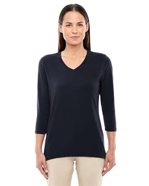Women's Perfect Fit™ Bracelet-Length V-Neck Top - - 13256 Black 3/4 Sleeves 5-5.9 oz 722B2 AB Exclusive Brands CA New ab Cotton Devon & Jones DP184W Knit New AB Polos & Knits Rayon S&S Deep Deals S&S Exclusive Brands Spandex T-Shirts - Long Sleeve Tops V-Neck Womens