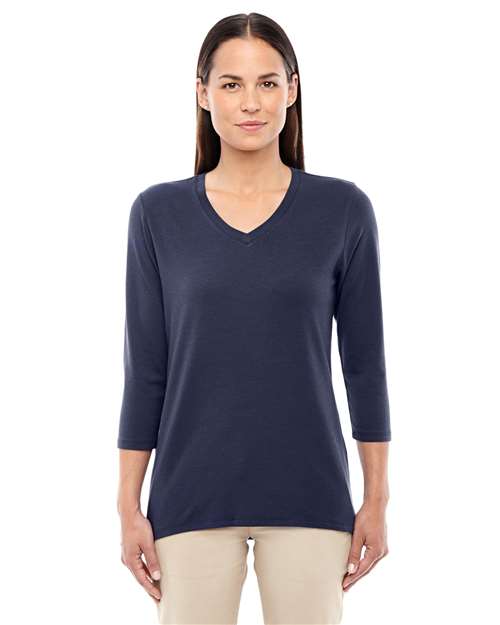 Women's Perfect Fit™ Bracelet-Length V-Neck Top - - 13256 Navy 3/4 Sleeves 5-5.9 oz 722B2 AB Exclusive Brands CA New ab Cotton Devon & Jones DP184W Knit New AB Polos & Knits Rayon S&S Deep Deals S&S Exclusive Brands Spandex T-Shirts - Long Sleeve Tops V-Neck Womens