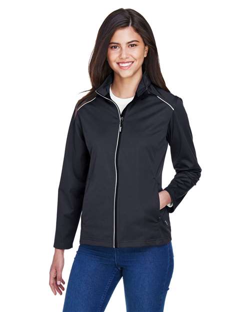 Women's Techno Lite Three-Layer Knit Tech-Shell - - 13258 Black 304A7 8-8.9 oz AB Exclusive Brands Activewear CA New ab CE708W CORE365 Explore Corporate Explore Corporate Company Gear Explore Corporate Uniforms Full-Zips Jackets New AB Outerwear Pockets Polyester - 100% Rain Coats S&S Exclusive Brands Safety Waterproof Womens Zips
