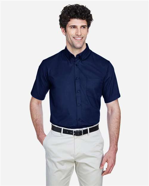 Men's Optimum Short Sleeve Twill Dress Shirt - - 13260 Classic Navy 242A7 4-4.9 oz 88194 AB Exclusive Brands CA New ab CORE365 Cotton Dress Shirts Mens & Unisex New AB Pockets Polyester S&S Exclusive Brands Short Sleeves Sun/UV Protection Tops Wovens Wovens & Dress Shirts