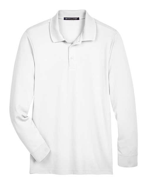 Devon & Jones DG20L, Men's Crownlux Performance Plaited Long Sleeve Polo, White