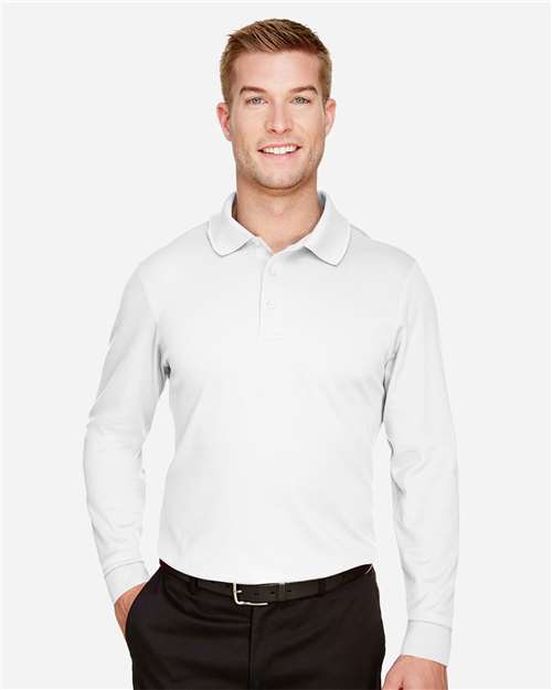 Devon & Jones DG20L, Men's Crownlux Performance Plaited Long Sleeve Polo, White