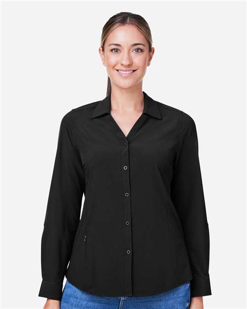 Women's Ultra UVP® Marina Shirt - - 13264 Black 292A7 4-4.9 oz AB Exclusive Brands Activewear CA New ab CE510LW CORE365 Dress Shirts Explore Resort & Gift Explore Resort & Gift Front Desk & Conceirge Explore Resort & Gift Staff Uniforms Fishing Shirts Long Sleeves Moisture-Management New AB Performance Pockets Polyester Ripstop S&S Exclusive Brands Spandex Sun/UV Protection Tear Away Tops Womens Wovens Wovens & Dress Shirts Zips