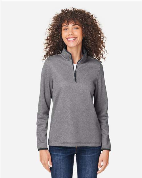 CORE365 CE73W, Women's Venture Heathered Stripe Quarter-zip Pullover, Black/ White