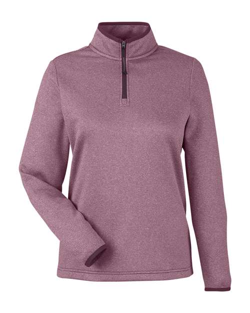 CORE365 CE73W, Women's Venture Heathered Stripe Quarter-zip Pullover, Burgundy/ White