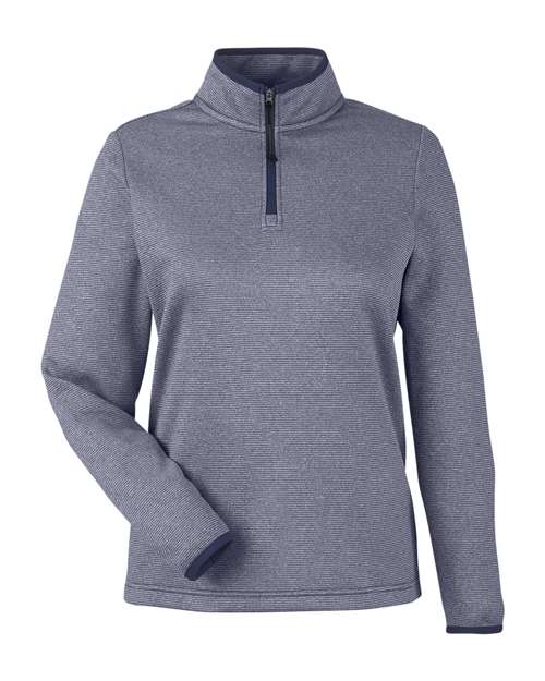 CORE365 CE73W, Women's Venture Heathered Stripe Quarter-zip Pullover, Classic Navy/ White
