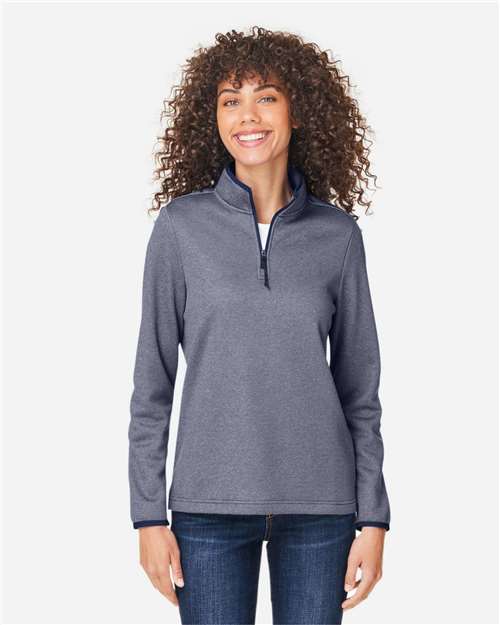 CORE365 CE73W, Women's Venture Heathered Stripe Quarter-zip Pullover, Classic Navy/ White