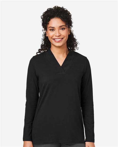 Devon & Jones DP121W, Women's Raleigh Shawl Collar Knit Top, Black