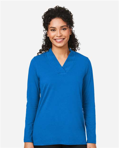 Devon & Jones DP121W, Women's Raleigh Shawl Collar Knit Top, French Blue