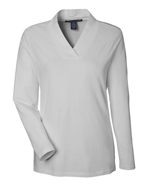 Devon & Jones DP121W, Women's Raleigh Shawl Collar Knit Top, Grey