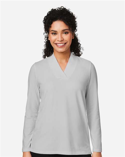 Devon & Jones DP121W, Women's Raleigh Shawl Collar Knit Top, Grey