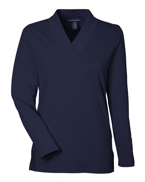 Devon & Jones DP121W, Women's Raleigh Shawl Collar Knit Top, Navy