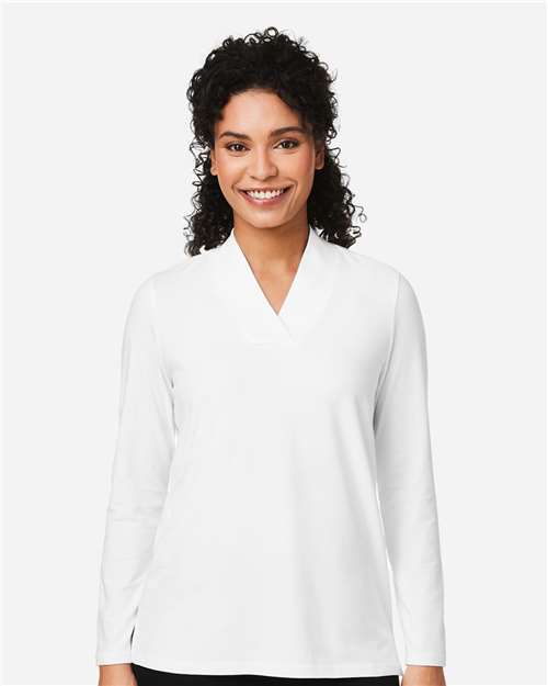 Devon & Jones DP121W, Women's Raleigh Shawl Collar Knit Top, White