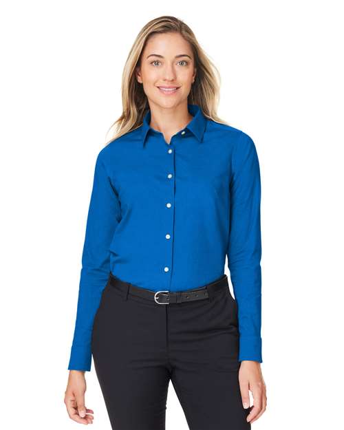 Women's CrownLux Performance® Spencer Poplin Dress Shirt - - 13275 French Blue Melange 4-4.9 oz 670B2 AB Exclusive Brands CA New ab Cotton Devon & Jones DG505W Dress Shirts Long Sleeves Moisture-Management New AB Polyester S&S Exclusive Brands Spandex Tops Womens Wovens Wovens & Dress Shirts
