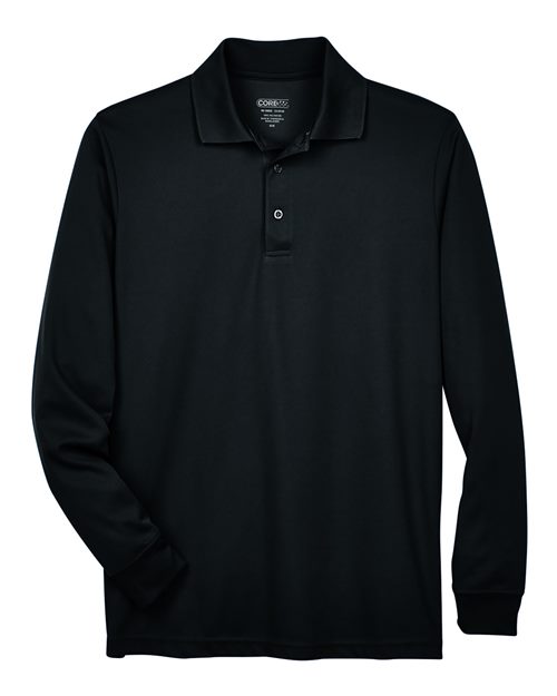 CORE365 88192T, Men's Tall Pinnacle Performance Long Sleeve Piqué Polo, Black