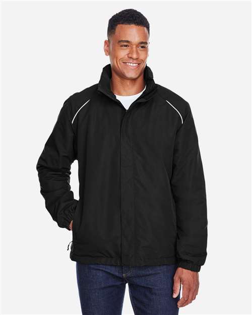 Men's Profile Fleece-Lined All-Season Jacket - - 13278 Black 247A7 88224 AB Exclusive Brands Adjustable CA New ab CORE365 Drawstring Full-Zips Hooded Jackets Long Sleeves Media Pocket Mens & Unisex New AB Outerwear Performance Pockets Polyester - 100% S&S Deep Deals S&S Exclusive Brands Water Resistant Zips