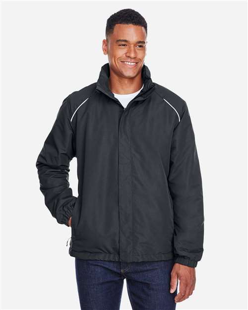 Men's Profile Fleece-Lined All-Season Jacket - - 13278 Carbon 247A7 88224 AB Exclusive Brands Adjustable CA New ab CORE365 Drawstring Full-Zips Hooded Jackets Long Sleeves Media Pocket Mens & Unisex New AB Outerwear Performance Pockets Polyester - 100% S&S Deep Deals S&S Exclusive Brands Water Resistant Zips