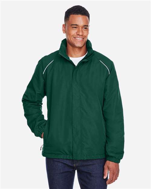 Men's Profile Fleece-Lined All-Season Jacket - - 13278 Forest 247A7 88224 AB Exclusive Brands Adjustable CA New ab CORE365 Drawstring Full-Zips Hooded Jackets Long Sleeves Media Pocket Mens & Unisex New AB Outerwear Performance Pockets Polyester - 100% S&S Deep Deals S&S Exclusive Brands Water Resistant Zips