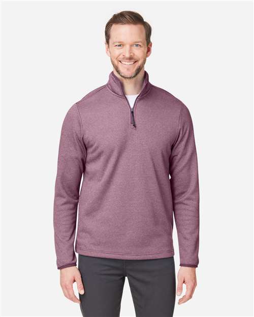 CORE365 CE73, Men's Venture Heathered Stripe Quarter-zip Pullover, Burgundy/ White