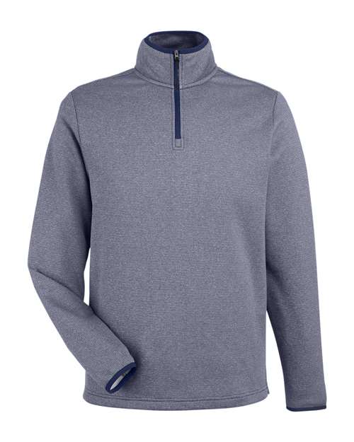 CORE365 CE73, Men's Venture Heathered Stripe Quarter-zip Pullover, Classic Navy/ White