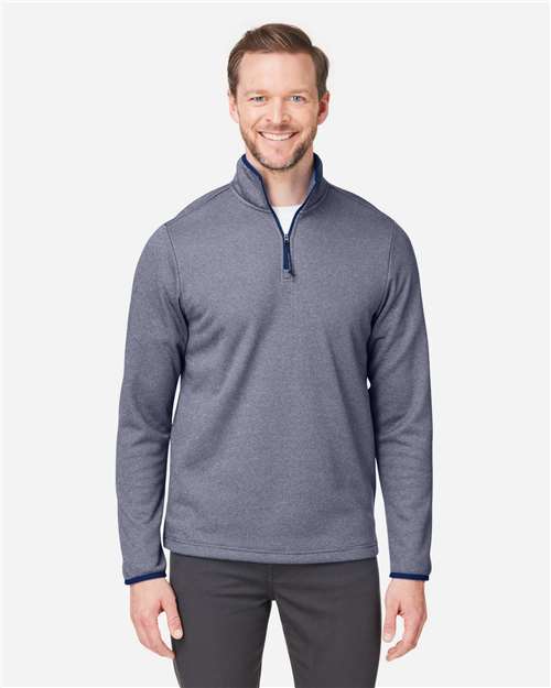 CORE365 CE73, Men's Venture Heathered Stripe Quarter-zip Pullover, Classic Navy/ White