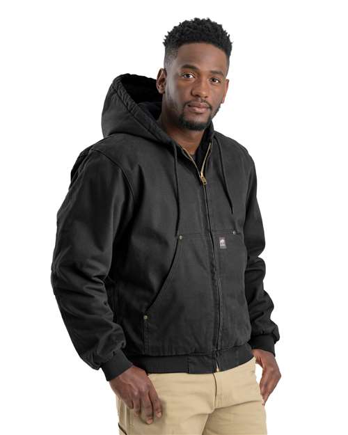 Men's Heartland Washed Cotton Duck Hooded Jacket - - 13284 Black 12-12.9 oz 757A4 AB Retail Exclusive Brands Berne Apparel CA New ab Full-Zips HJ375 Hooded Jackets Mens & Unisex New AB Outerwear Socially Conscious Manufacturing Sustainable Styles Workwear Zips