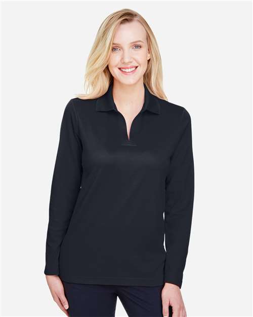 Devon & Jones DG20LW, Women's Crownlux Performance Plaited Long Sleeve Polo, Black