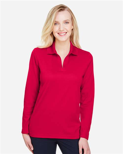 Devon & Jones DG20LW, Women's Crownlux Performance Plaited Long Sleeve Polo, Red