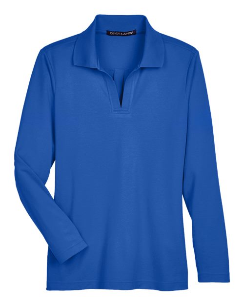 Devon & Jones DG20LW, Women's Crownlux Performance Plaited Long Sleeve Polo, True Royal