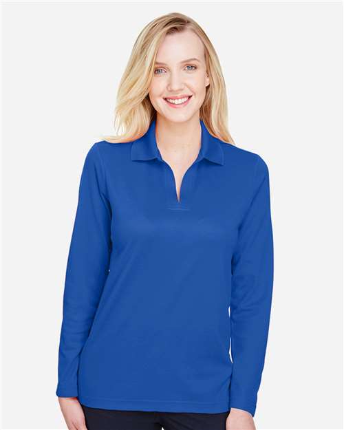 Devon & Jones DG20LW, Women's Crownlux Performance Plaited Long Sleeve Polo, True Royal