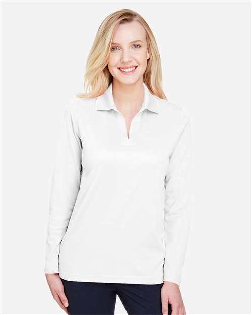 Devon & Jones DG20LW, Women's Crownlux Performance Plaited Long Sleeve Polo, White