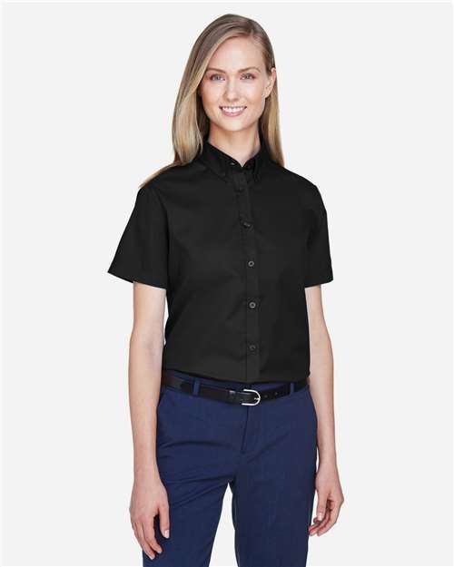 Women's Optimum Short Sleeve Twill Shirt - - 13290 Black 217A7 4-4.9 oz 78194 AB Exclusive Brands CA New ab CORE365 Cotton Dress Shirts New AB Polyester S&S Deep Deals S&S Exclusive Brands Short Sleeves Sun/UV Protection Tops Womens Wovens Wovens & Dress Shirts