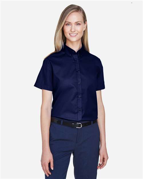 Women's Optimum Short Sleeve Twill Shirt - - 13290 Classic Navy 217A7 4-4.9 oz 78194 AB Exclusive Brands CA New ab CORE365 Cotton Dress Shirts New AB Polyester S&S Deep Deals S&S Exclusive Brands Short Sleeves Sun/UV Protection Tops Womens Wovens Wovens & Dress Shirts