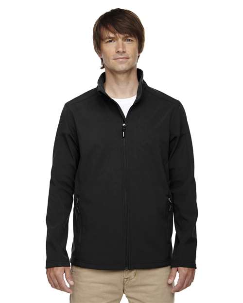 Men's Tall Cruise Two-Layer Fleece Bonded Soft Shell Jacket - - 13293 Black 229A7 7-7.9 oz 88184T AB Exclusive Brands CA New ab CORE365 Fleece Full-Zips Jackets Long Sleeves Media Pocket Mens & Unisex New AB Outerwear Performance Pockets Polyester S&S Exclusive Brands Soft Shells Spandex Talls Water Resistant Zips
