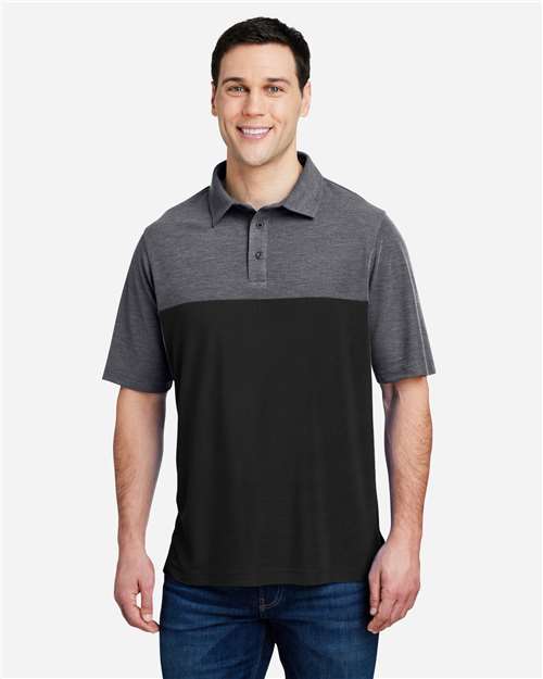 CORE365 CE112C, Men's Fusion Chromasoft Colorblock Polo, Black/ Carbon Heather