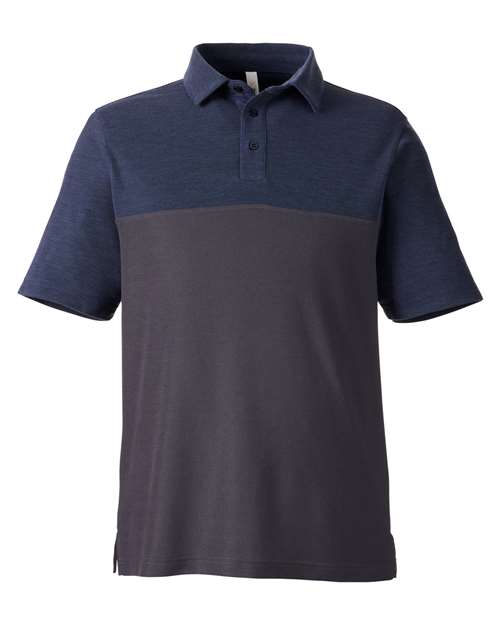 CORE365 CE112C, Men's Fusion Chromasoft Colorblock Polo, Carbon/ Classic Navy Heather