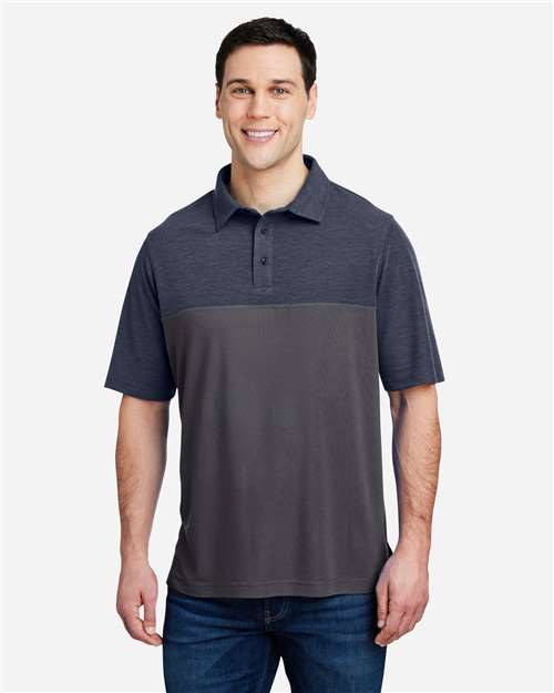 CORE365 CE112C, Men's Fusion Chromasoft Colorblock Polo, Carbon/ Classic Navy Heather