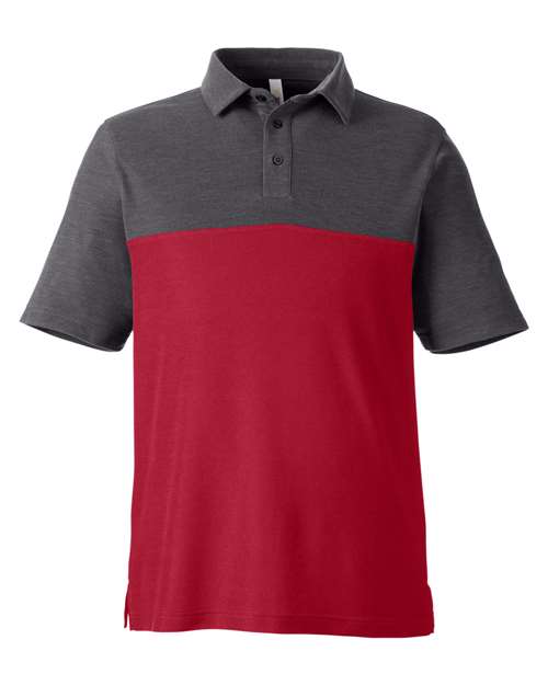 CORE365 CE112C, Men's Fusion Chromasoft Colorblock Polo, Classic Red/ Carbon Heather