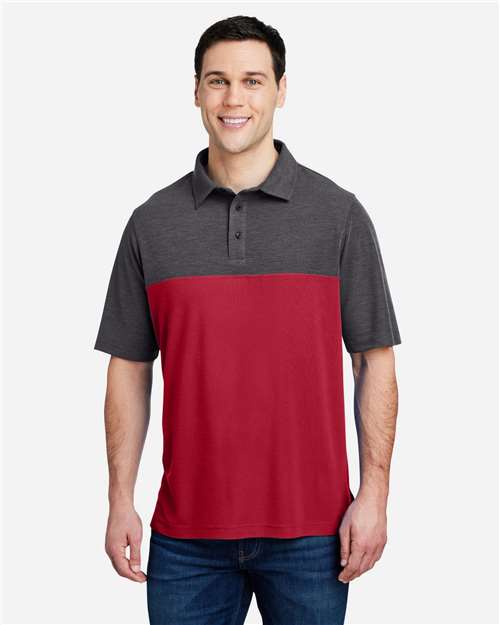 CORE365 CE112C, Men's Fusion Chromasoft Colorblock Polo, Classic Red/ Carbon Heather