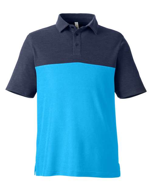 CORE365 CE112C, Men's Fusion Chromasoft Colorblock Polo, Electric Blue/ Classic Navy Heather