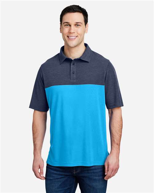 CORE365 CE112C, Men's Fusion Chromasoft Colorblock Polo, Electric Blue/ Classic Navy Heather