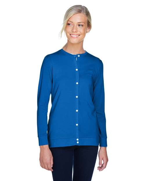 Women's Perfect Fit™ Ribbon Cardigan - - 13307 French Blue 5-5.9 oz 720B2 AB Exclusive Brands CA New ab Cotton Crewneck Devon & Jones DP181W Knit Long Sleeves New AB Outerwear Polos & Knits S&S Deep Deals S&S Exclusive Brands Spandex Sweaters Tops Womens