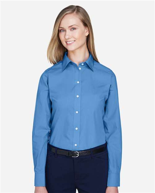 Devon & Jones D620W, Women's Crown Collection Broadcloth Woven Dress Shirt, French Blue