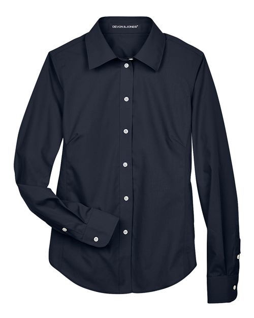 Devon & Jones D620W, Women's Crown Collection Broadcloth Woven Dress Shirt, Navy