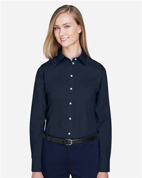 Devon & Jones D620W, Women's Crown Collection Broadcloth Woven Dress Shirt, Navy