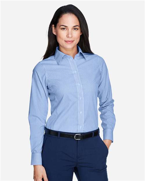Devon & Jones D645W, Women's Crown Collection Banker Stripe Woven Dress Shirt, French Blue